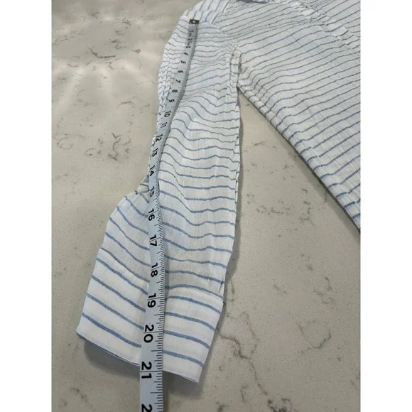 Alice + Olivia Blue White Striped Linen Blend Tunic Button Shirt Coastal Small - Picture 7 of 9
